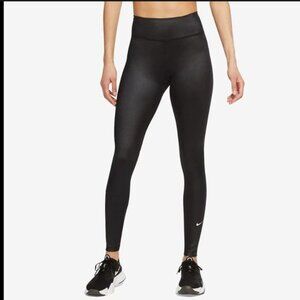 Nike Women's DriFIT Shine Midrise Black Tights Size L Logo Leggings 28" Inseam